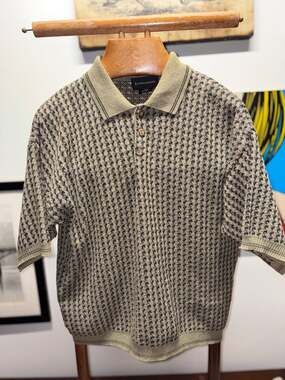 Conte Di Milano Size M Knit Polo Shirt Green Patterned